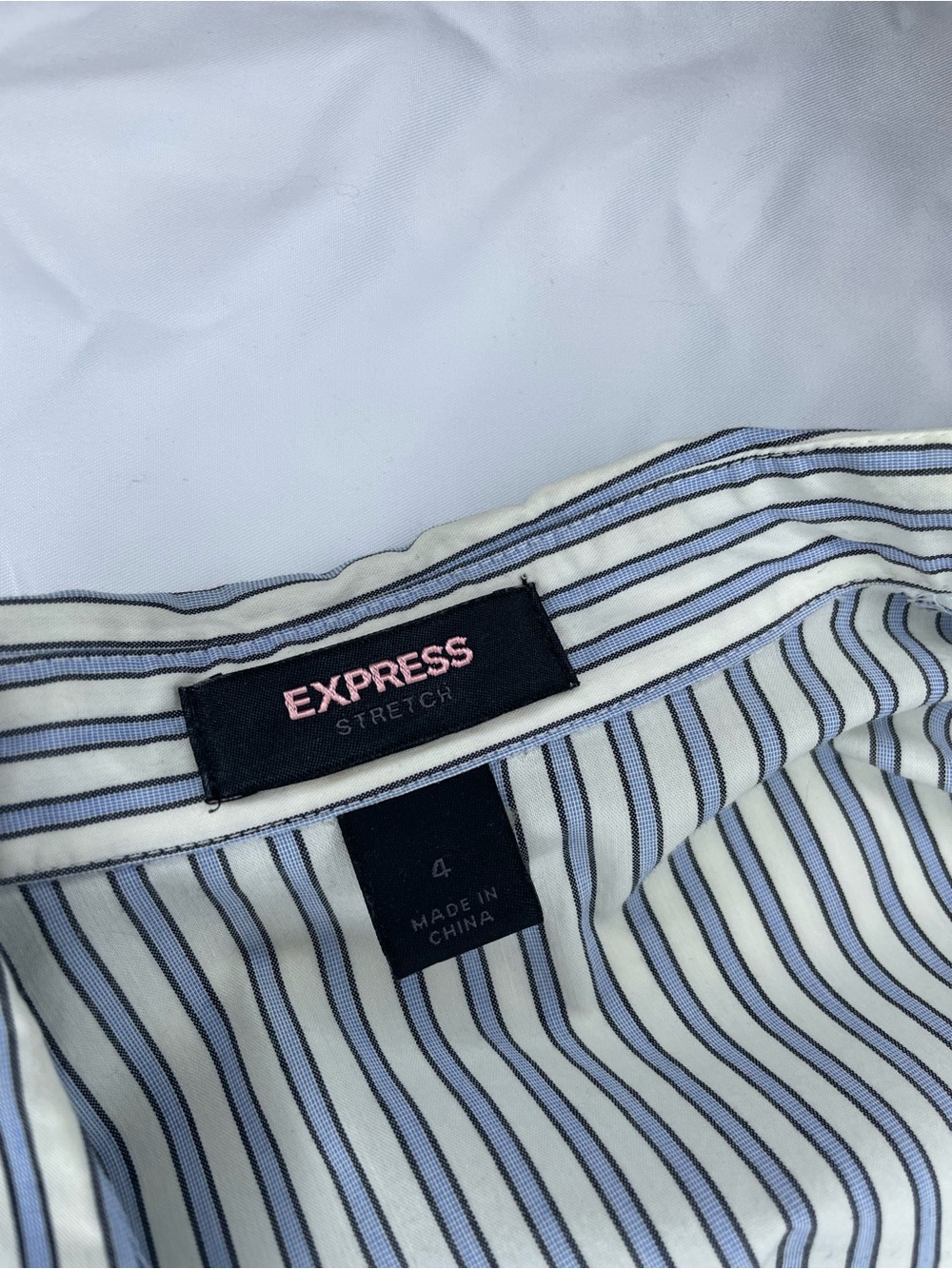 Express Stretch Button-Up Shirt in White and Light Blue Stripe - Picture 3 of 3